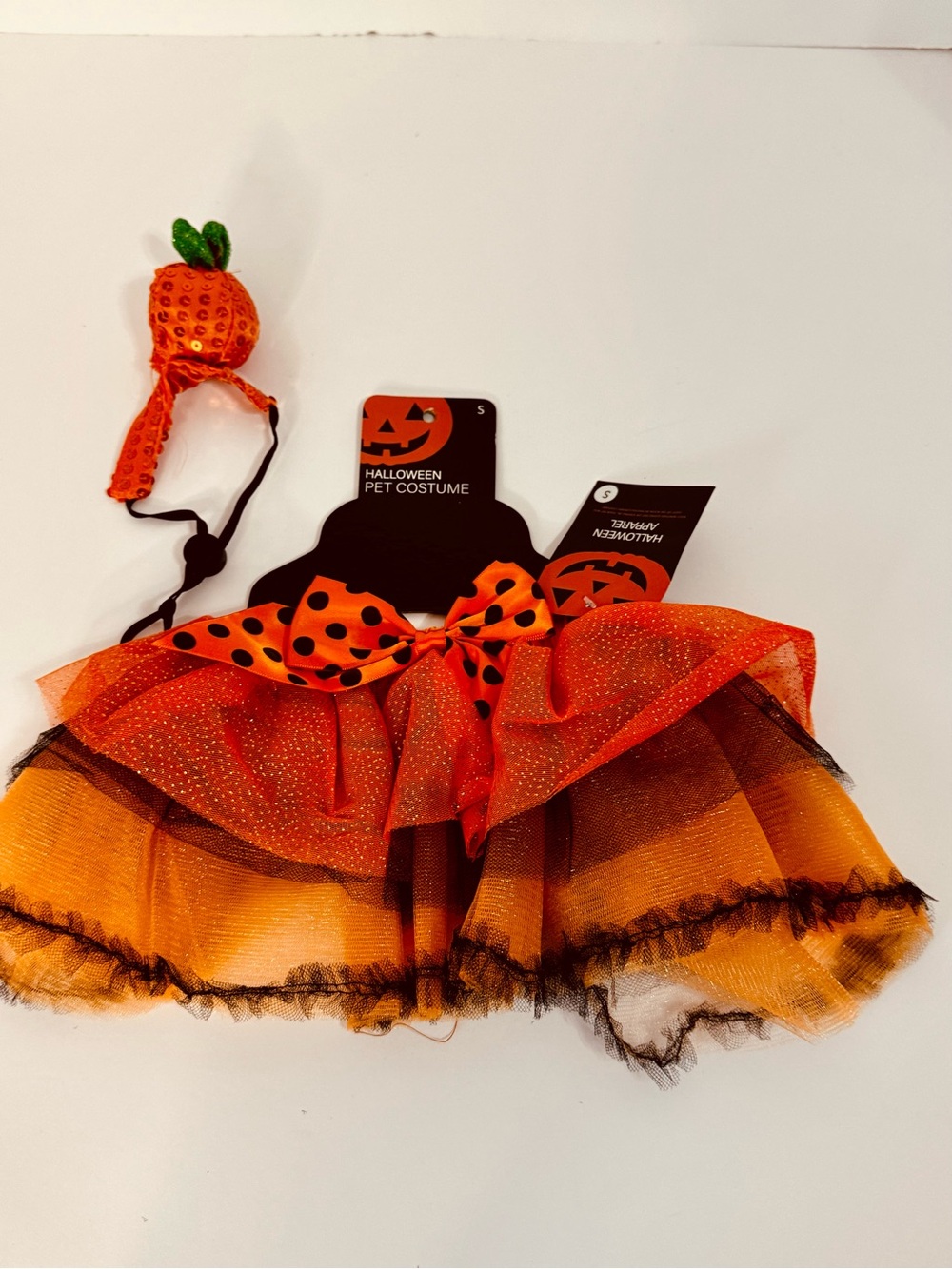 Dog Halloween Orange Pumpkin Costume with Tulle Skirt and Bow